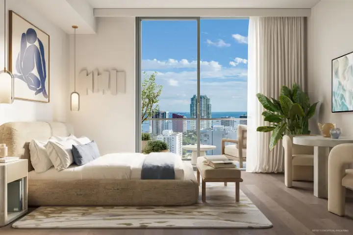 Bedroom with floor-to-ceiling glass